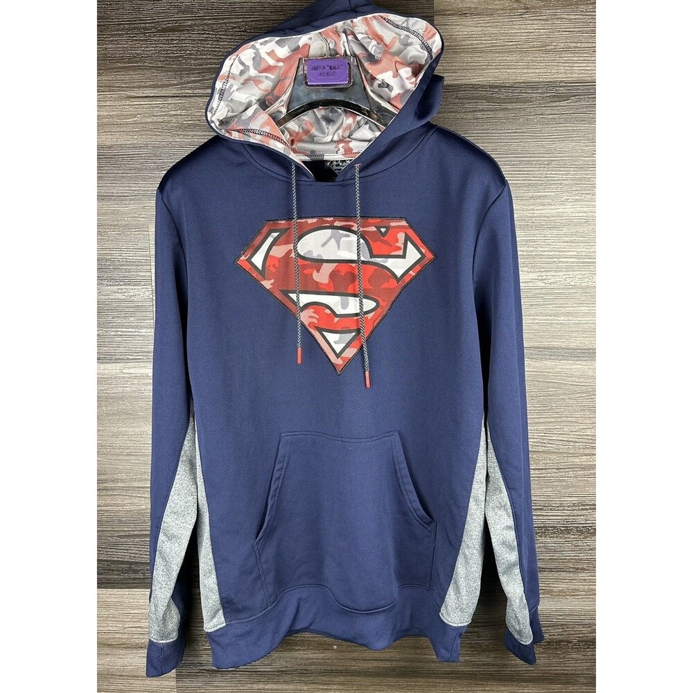 Superman Hoodie Pullover DC Comics Navy Blue w/Camo‎ Insignia  M